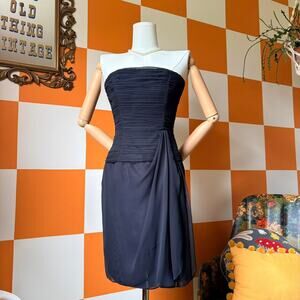 90s Vintage Black Ruched Mini Cocktail Victor Costa Dress